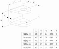 U-formet øreplade i sort stål (B) Til Eyebolt M20 og Bolt Ø 18 mm