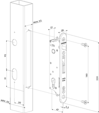 Locinox FIFTYLOCK indbygningslås stregtegning