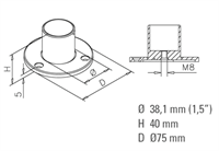 Væg og gulv flange, Ø 38,1 mm (1,5 tomme) Rustfrit stål model : 504