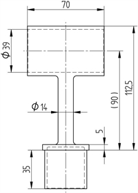 Tegning: Rustfri Rør-Fitting Rørforbinder T-stykke Ø 45 mm, slebet overflade til Crosinox Woodline Trægelænder. Vare nr. E6060 Materiale AISI316  
