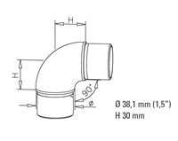 Buet vinkel 90 ° Ø 38,1 mm (1,5 tommer) Rustfrit stål model : 301
