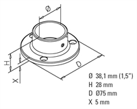 Væg og gulv flange, Ø 25,4 mm (1 tommer) Mat messing look model : 505