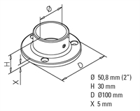 Væg og gulv flange, Ø 50,8 mm (2 tommer) Rustfrit stål model : 505