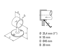 Gelænder beslag, Ø 25,4 mm (1 tomme) Messing design model : 603