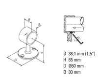 Gelænder beslag, Ø 38,1 mm (1,5 tommer) Messing design model : 603