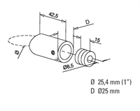 Adapter, flad, Ø 25,4 mm (1 tommer) Messing look model : 625  