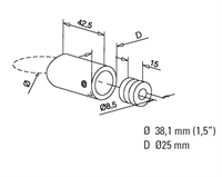 Adapter, flad, Ø 38,1 mm (1,5 tommer) Messing look model : 625